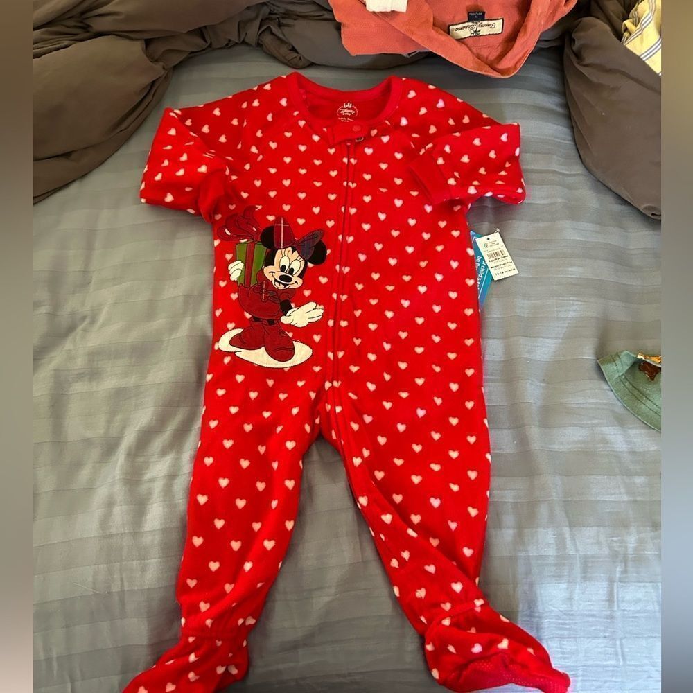 Minnie Mouse Christmas Footed Onesie Pajamas NWT